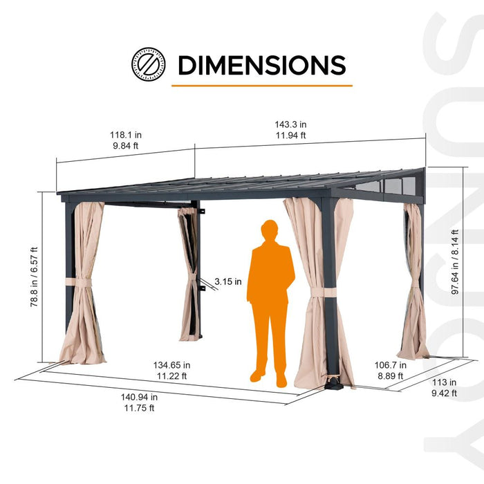 SUNJOY Wall Mounted Gazebo, Lean to Gazebo with Curtain and Netting