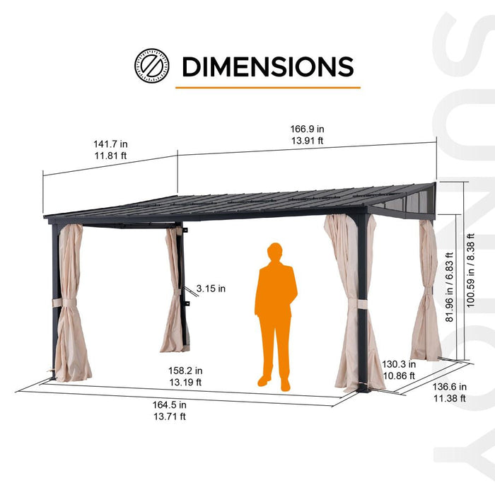 SUNJOY Wall Mounted Gazebo, Lean to Gazebo with Curtain and Netting