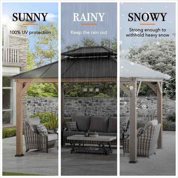 SUNJOY 10x12 Wood Gazebo with 2-tier Metal Roof and Ceiling Hook