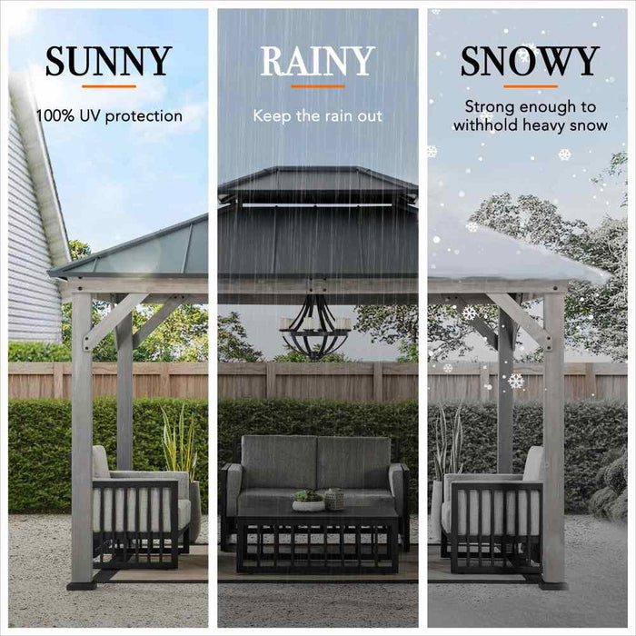 SUNJOY 10x12 Wood Gazebo with 2-tier Metal Roof and Ceiling Hook