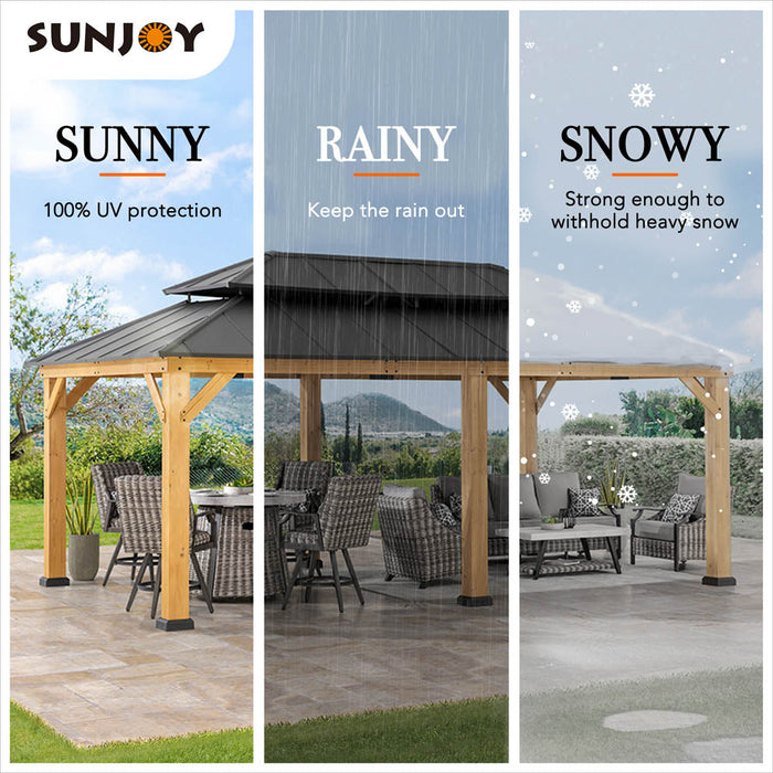 SUNJOY 12x20 Patio Wooden Gazebo with Ceiling Hooks