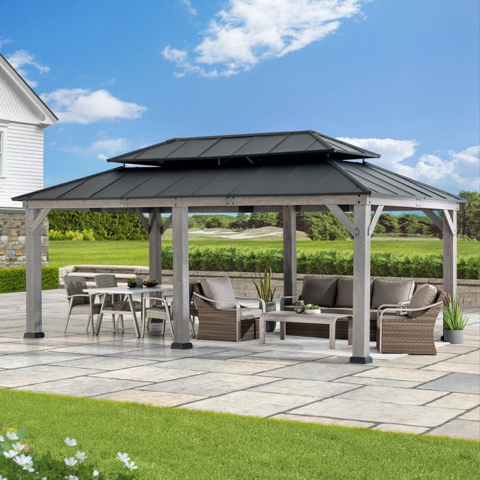 SUNJOY 12x20 Patio Wooden Gazebo with Ceiling Hooks