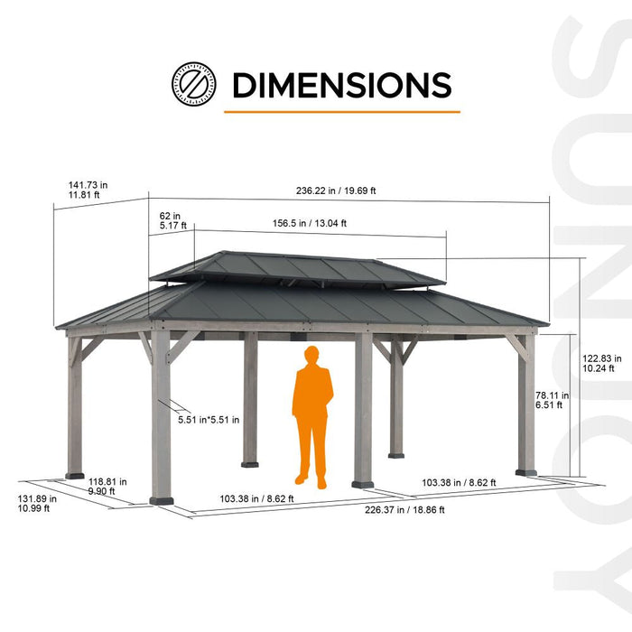 SUNJOY 12x20 Patio Wooden Gazebo with Ceiling Hooks