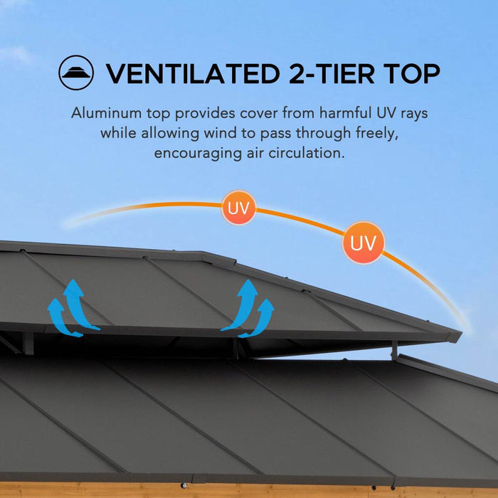 SUNJOY 12x20 Aluminum Hardtop Gazebo with Dual Rails and Ceiling Hook