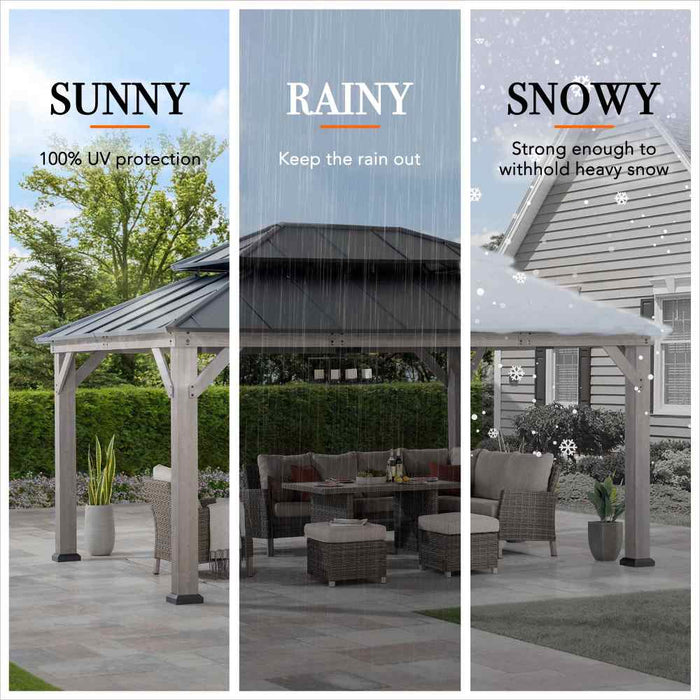 SUNJOY 12x16 Wooden Gazebo with 2-tier Metal Roof and Ceiling Hook