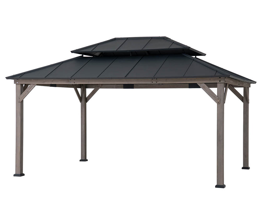 SUNJOY 12x16 Wooden Gazebo with 2-tier Metal Roof and Ceiling Hook