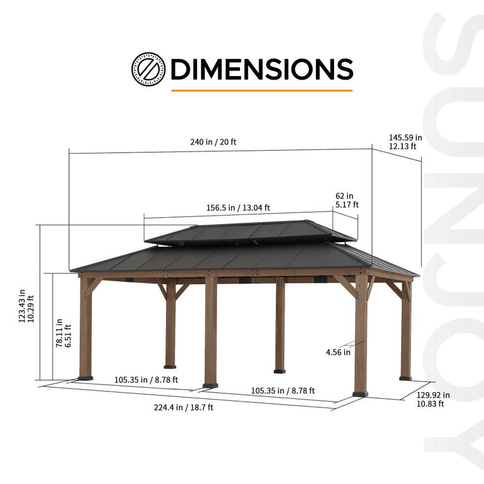 SUNJOY 12x20 Patio Wooden Gazebo with Ceiling Hooks