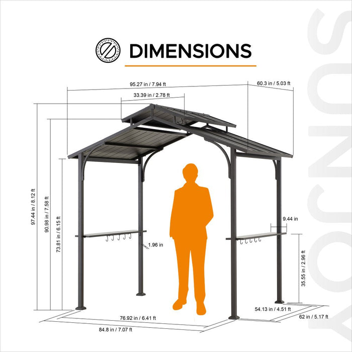 SUNJOY 5x8 Grilling Gazebo with Hooks and Bar Shelves for BBQ