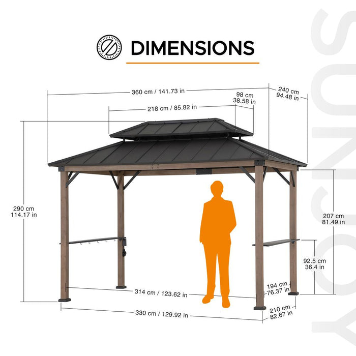 SUNJOY 8x12 Hardtop Grill Gazebo with Electrical Outlets and Shelves