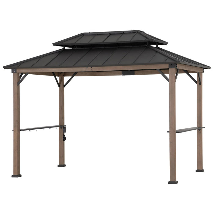 SUNJOY 8x12 Hardtop Grill Gazebo with Electrical Outlets and Shelves