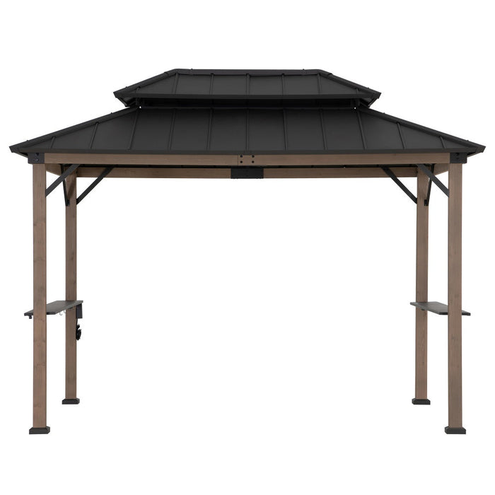 SUNJOY 8x12 Hardtop Grill Gazebo with Electrical Outlets and Shelves