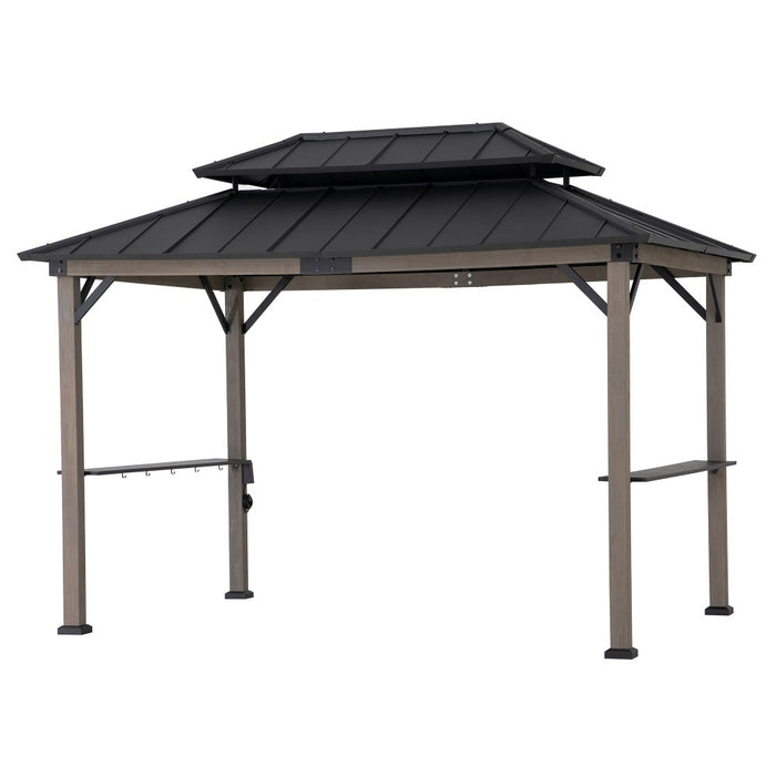 SUNJOY 8x12 Hardtop Grill Gazebo with Electrical Outlets and Shelves