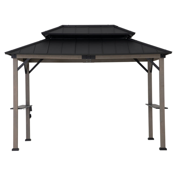 SUNJOY 8x12 Hardtop Grill Gazebo with Electrical Outlets and Shelves