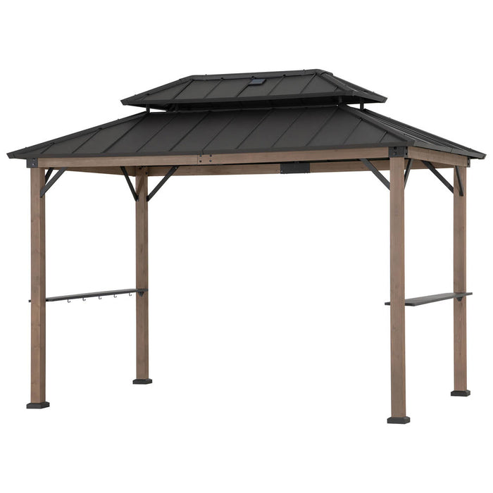 SUNJOY 8x12 Wood Grill Gazebo with Solar Power and Shelves