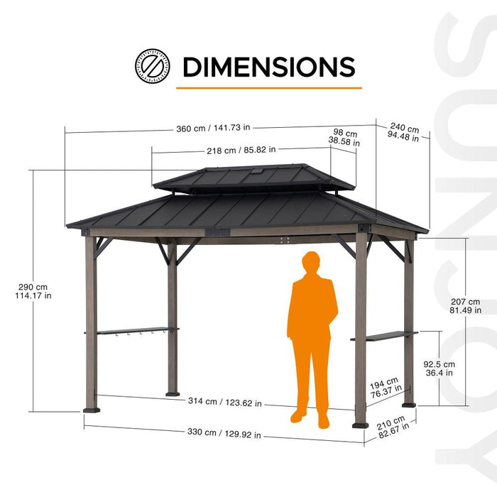 SUNJOY 8x12 Wood Grill Gazebo with Solar Power and Shelves