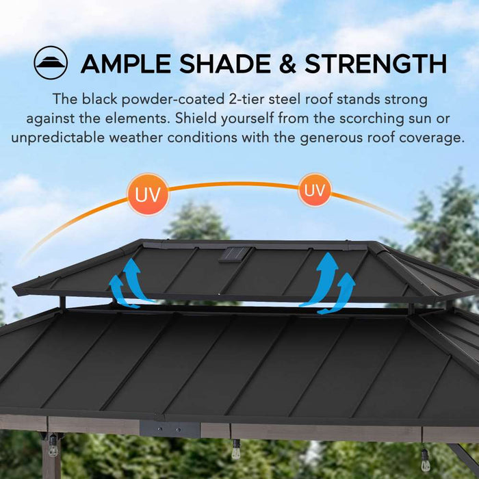 SUNJOY 8x12 Wood Grill Gazebo with Solar Power and Shelves