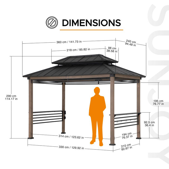 SUNJOY 8x12 Hardtop Grill Gazebo with Electrical Outlets and Shelves