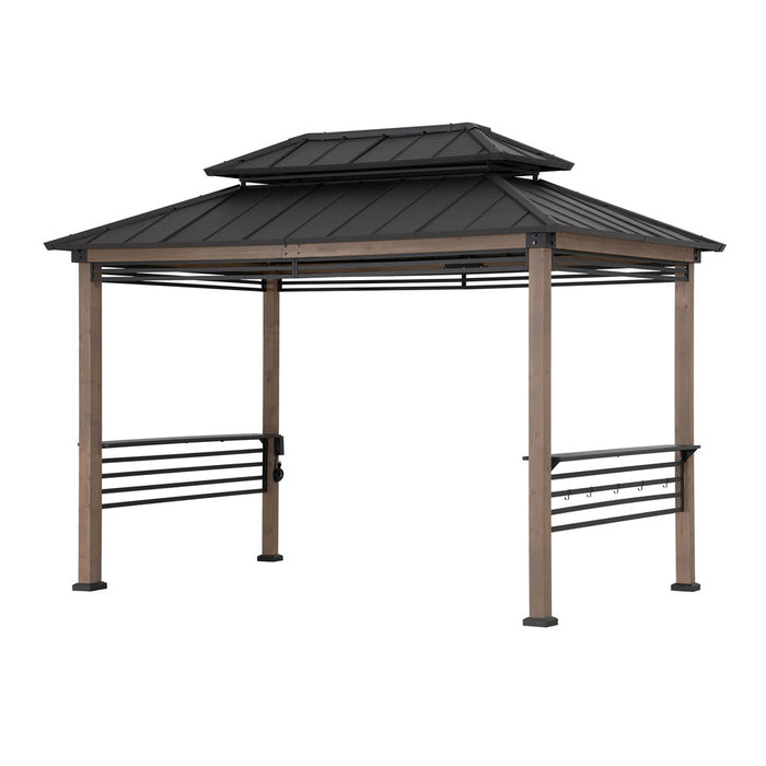 SUNJOY 8x12 Hardtop Grill Gazebo with Electrical Outlets and Shelves