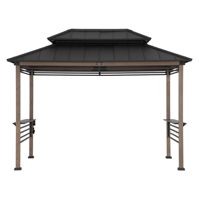 SUNJOY 8x12 Hardtop Grill Gazebo with Electrical Outlets and Shelves