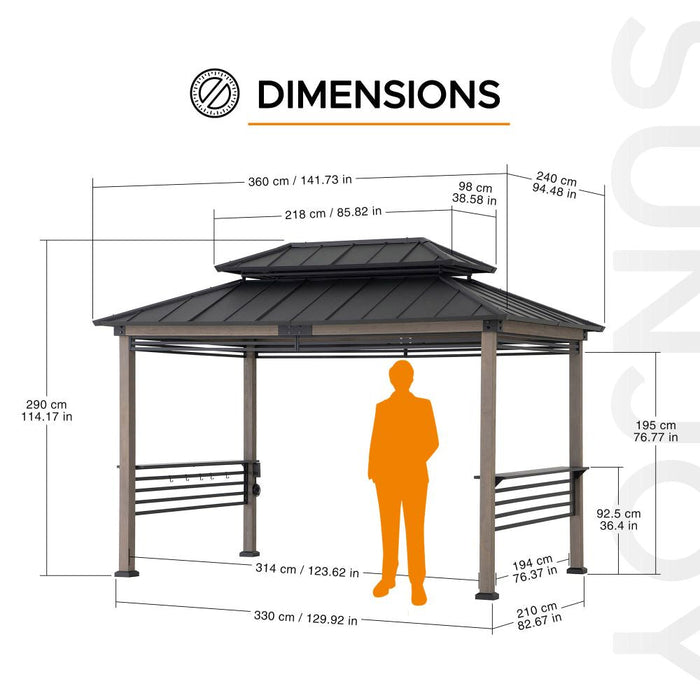 SUNJOY 8x12 Hardtop Grill Gazebo with Electrical Outlets and Shelves