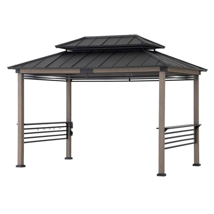 SUNJOY 8x12 Hardtop Grill Gazebo with Electrical Outlets and Shelves