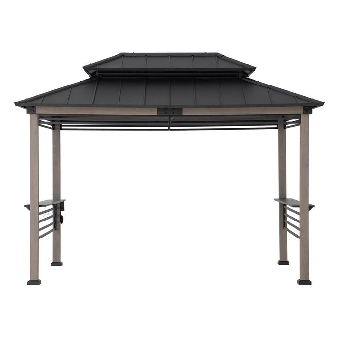 SUNJOY 8x12 Hardtop Grill Gazebo with Electrical Outlets and Shelves