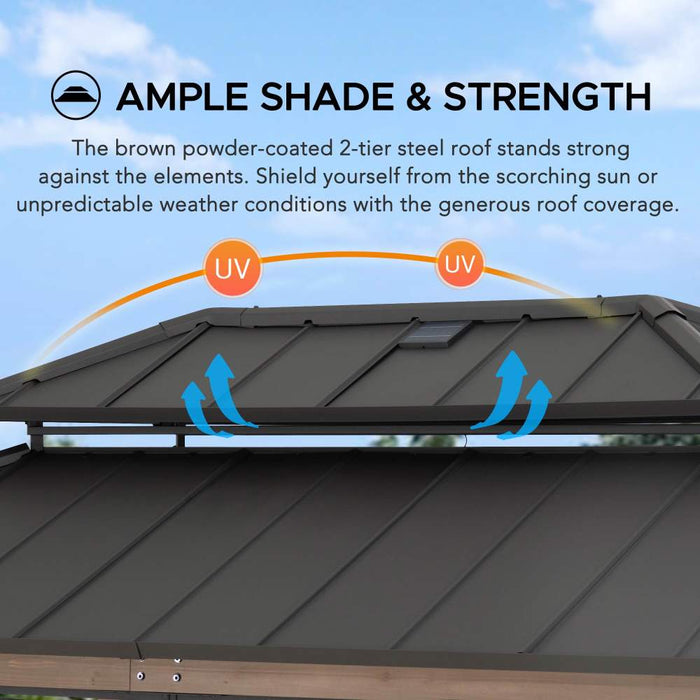SUNJOY 8x12 Wood Grill Gazebo with Solar Power and Shelves