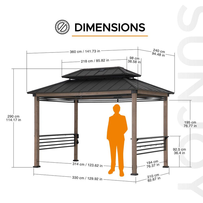 SUNJOY 8x12 Wood Grill Gazebo with Solar Power and Shelves