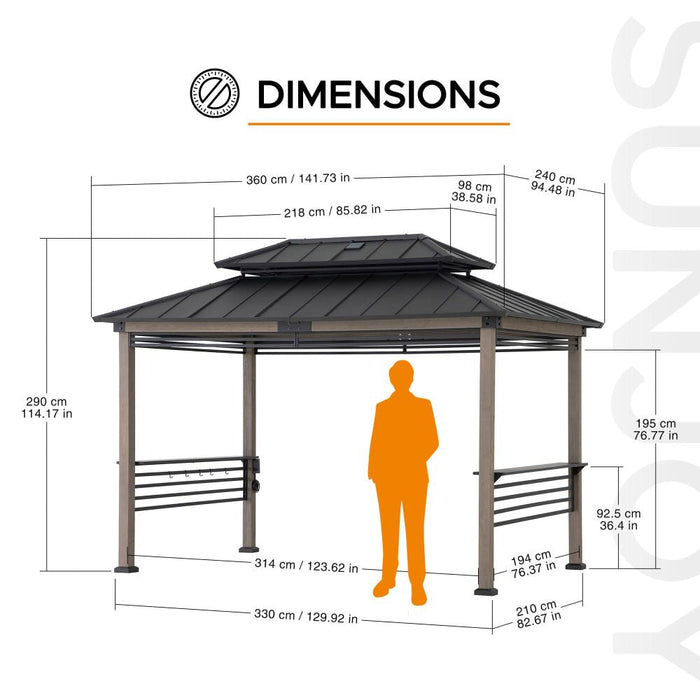 SUNJOY 8x12 Wood Grill Gazebo with Solar Power and Shelves