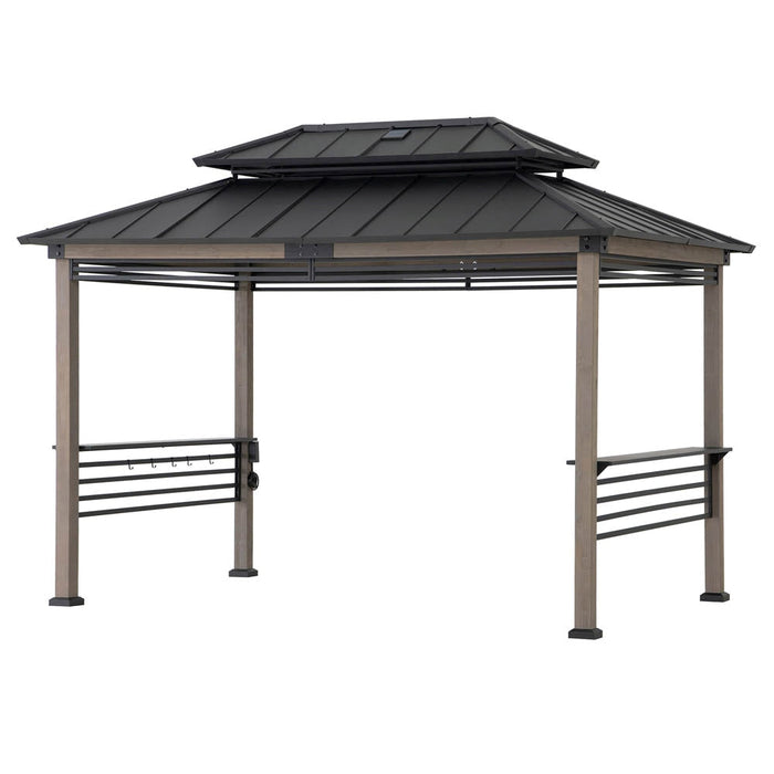 SUNJOY 8x12 Wood Grill Gazebo with Solar Power and Shelves