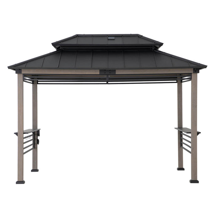 SUNJOY 8x12 Wood Grill Gazebo with Solar Power and Shelves