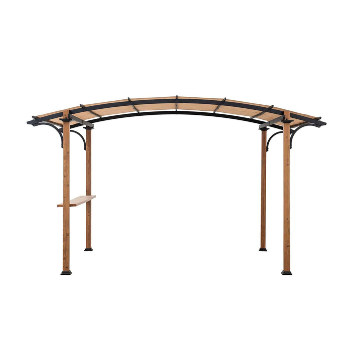 SUNJOY 9x13 Modern Tan Metal Arched Pergola Kit with Bar Shelf