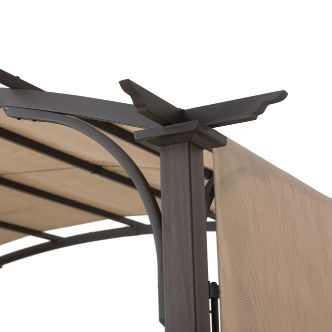 SUNJOY 9.5x11.5 Patio Pergola with Sliding Canopy and Woodgrain Metal Frame