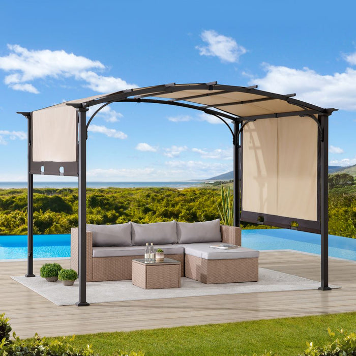 SUNJOY 9.5x11 Metal Arched Pergola Kits with Adjustable Canopy Roof