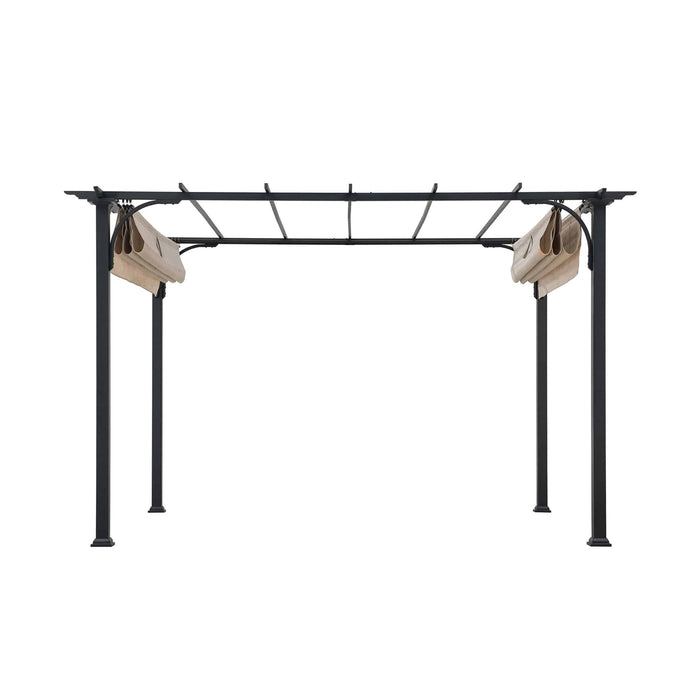 SUNJOY 9x12 Steel Retractable Pergola with Beige Roof for Backyard