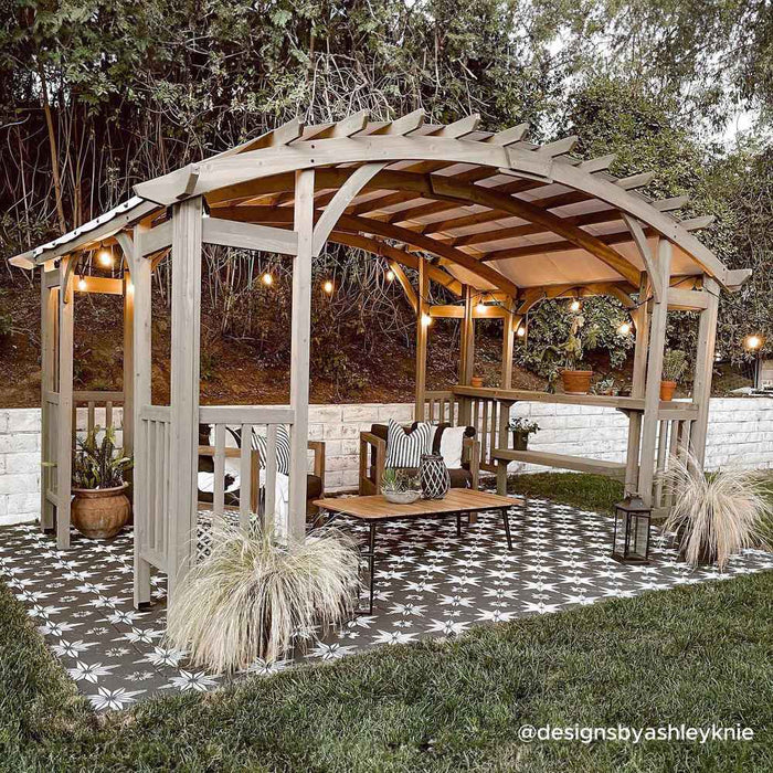 SUNJOY 10x14 Wood Pergola with Sunshade and Shelves