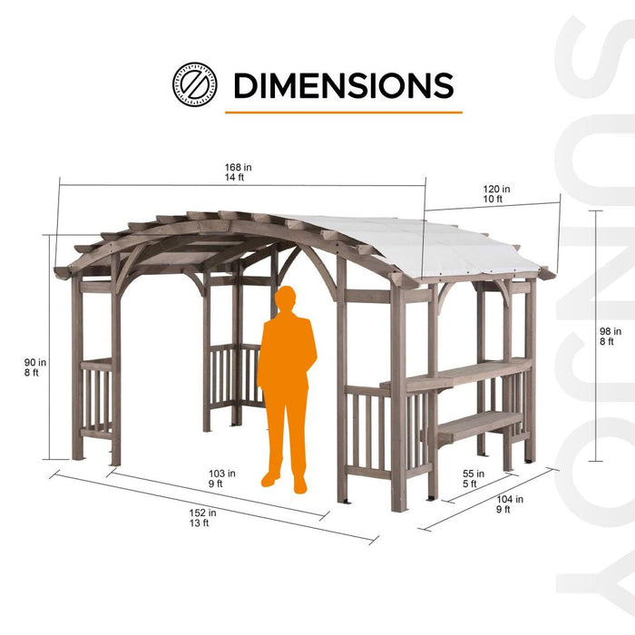 SUNJOY 10x14 Wood Pergola with Sunshade and Shelves