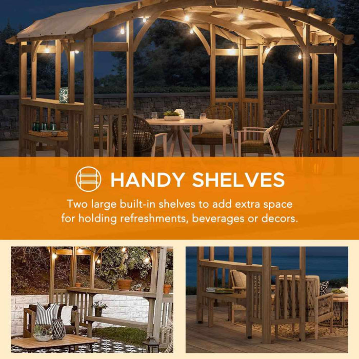 SUNJOY 10x14 Wood Pergola with Sunshade and Shelves