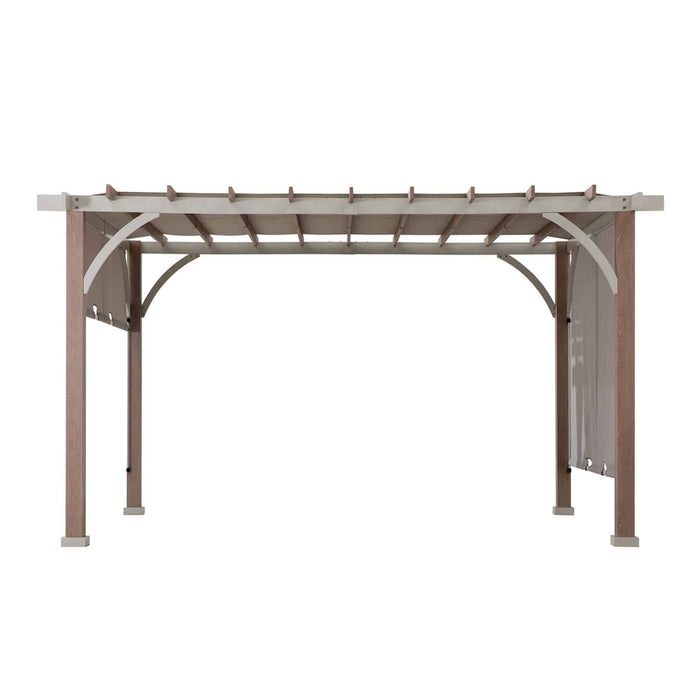 SUNJOY 12x14 Pergola with Sliding Shade Roof & Woodgrain Steel Frame