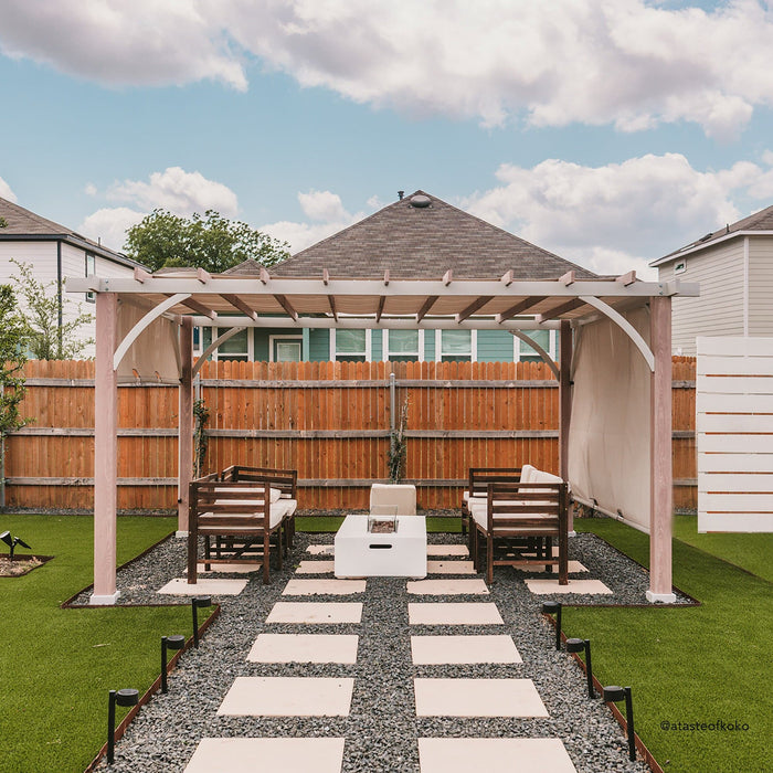 SUNJOY 12x14 Pergola with Sliding Shade Roof & Woodgrain Steel Frame