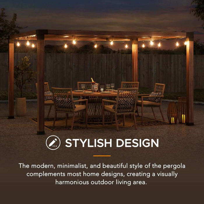 SUNJOY 10x12 Modern Metal Pergola Kit with Nature Wood Grain Finish