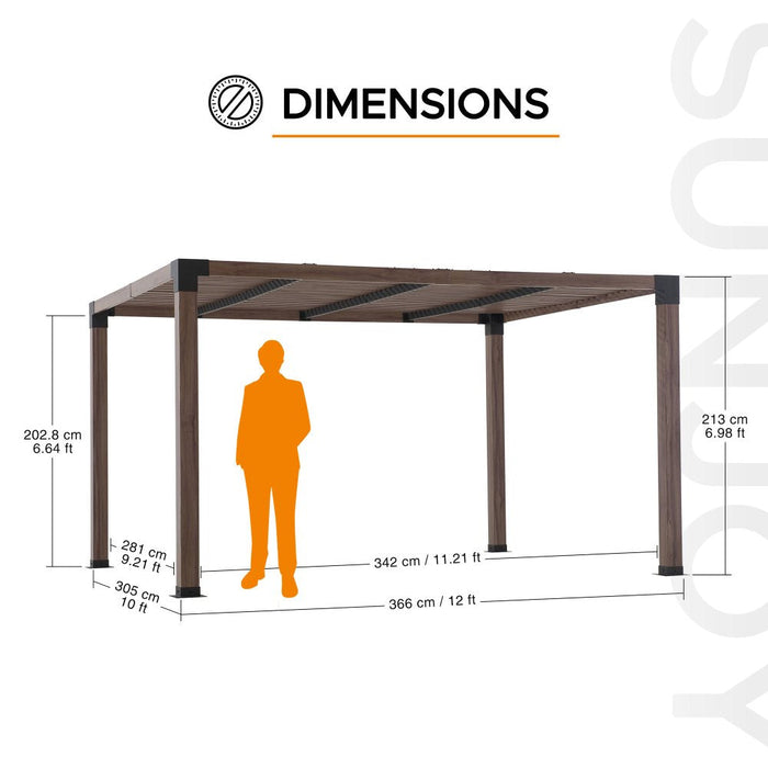 SUNJOY 10x12 Modern Metal Pergola Kit with Nature Wood Grain Finish