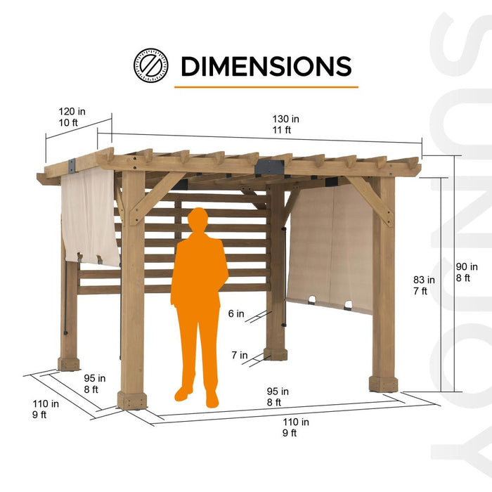 SUNJOY 10x11 Outdoor Wooden Hot Tub Pergola with Adjustable Canopy