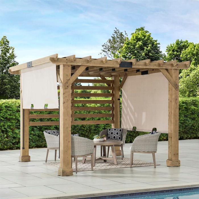 SUNJOY 10x11 Outdoor Wooden Hot Tub Pergola with Adjustable Canopy