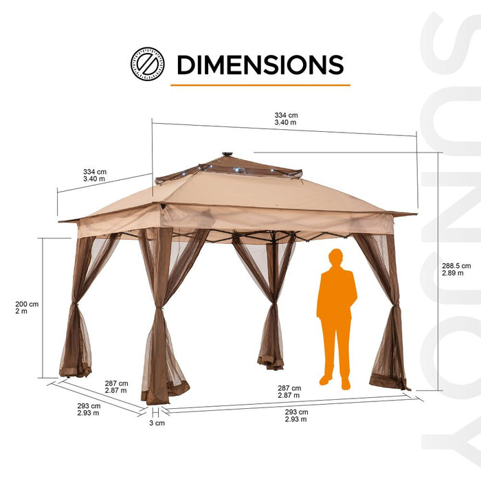 SUNJOY 11x11 Pop Up Portable Gazebo with Solar LED Lights and Netting