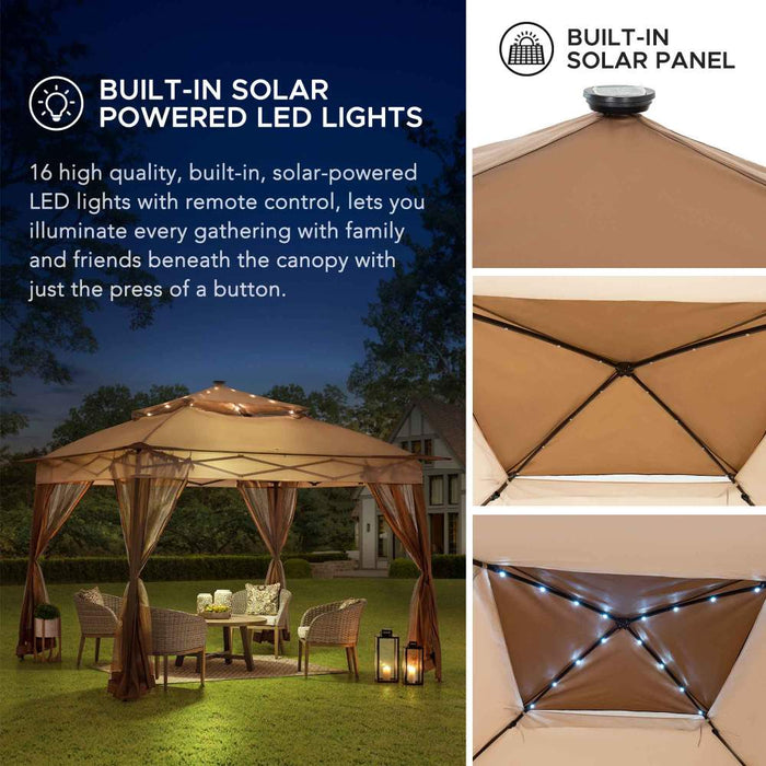 SUNJOY 11x11 Pop Up Portable Gazebo with Solar LED Lights and Netting