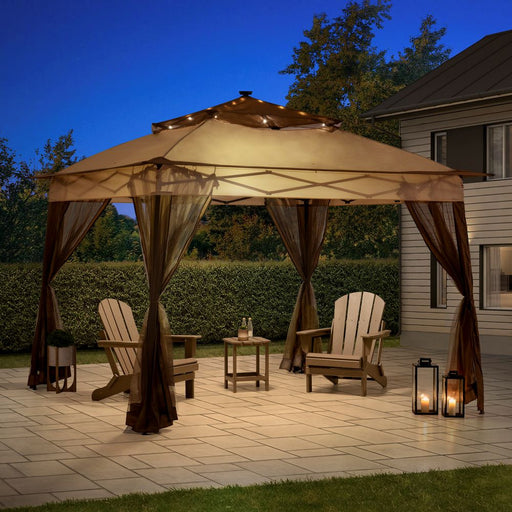 SUNJOY 11x11 Pop Up Portable Gazebo with Solar LED Lights and Netting