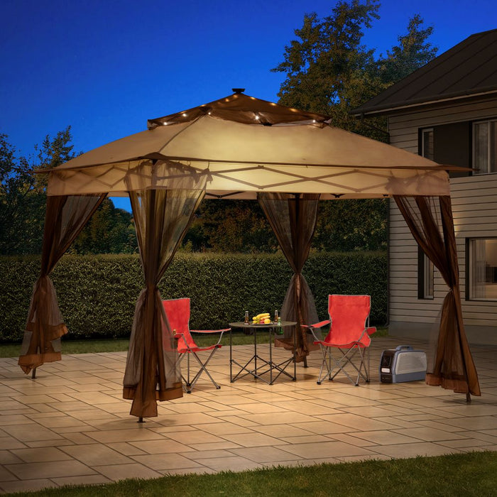 SUNJOY 11x11 Pop Up Portable Gazebo with Solar LED Lights and Netting