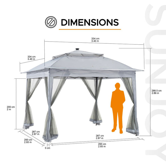 SUNJOY 11x11 Pop Up Portable Gazebo with Solar LED Lights and Netting