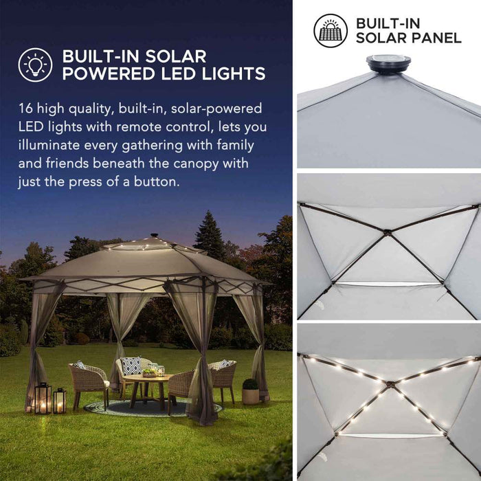 SUNJOY 11x11 Pop Up Portable Gazebo with Solar LED Lights and Netting